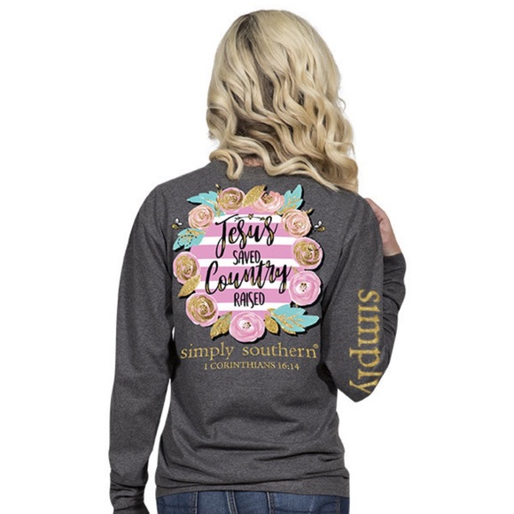 Simply Southern Tops - Simply southern Jesus saved southern raised long sleeve shirt